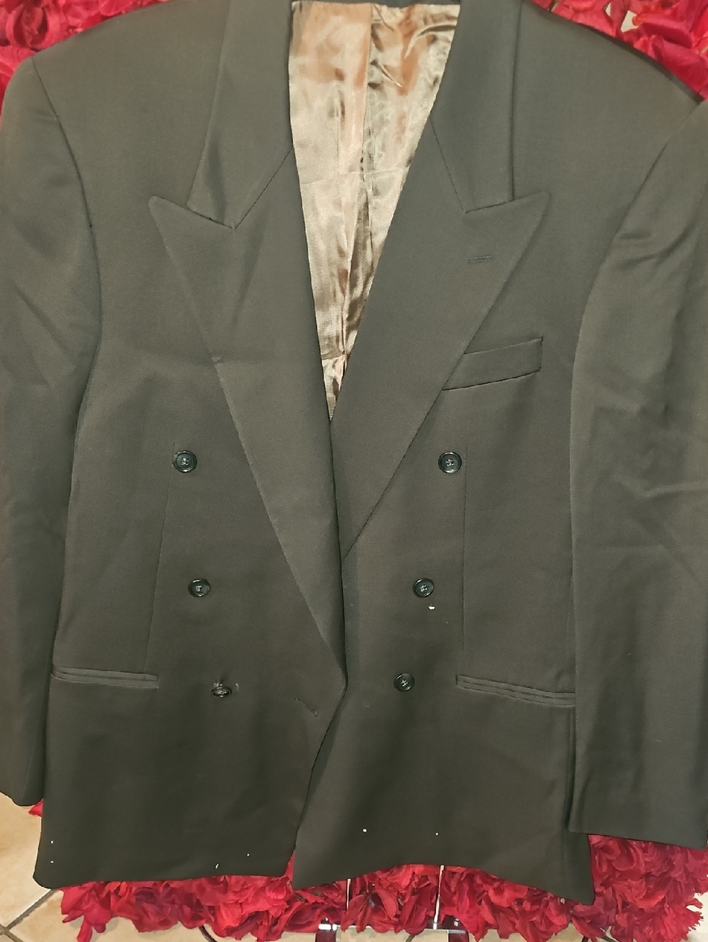Kasper Men's Double-Breast Olive Suit Blazer(Small Tears On Front-See Pics- 40T